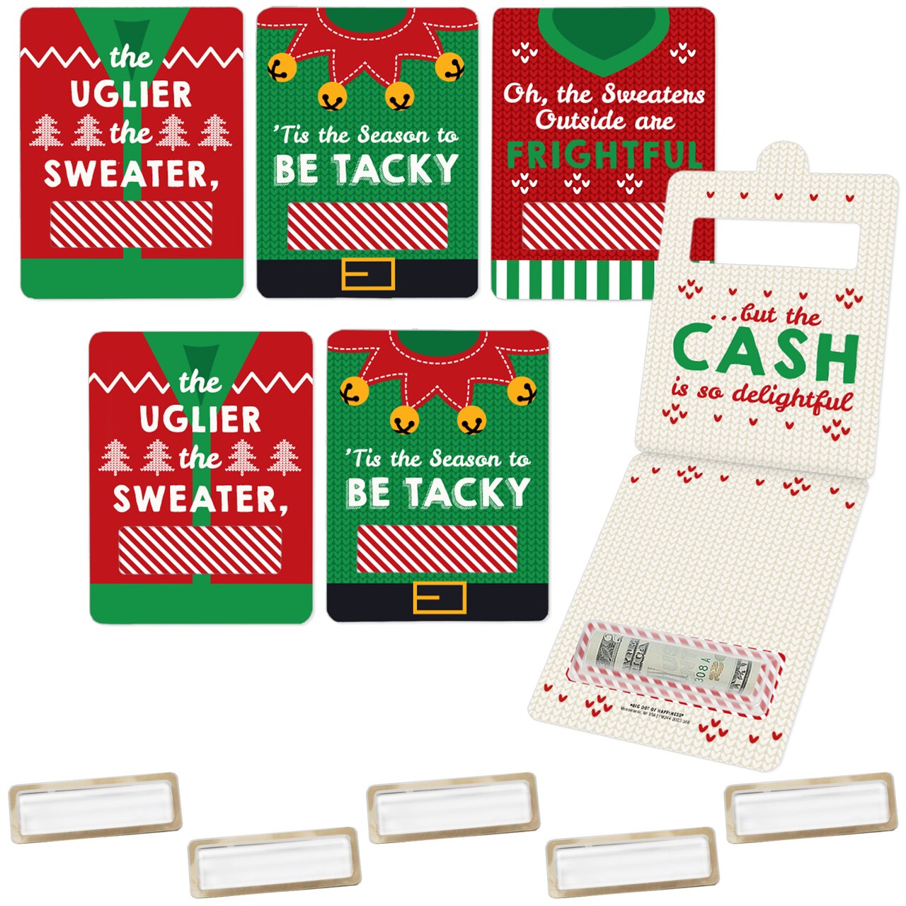 Big Dot of Happiness Ugly Sweater - DIY Assorted Holiday and Christmas Party Cash Holder Gift - Funny Money Cards - Set of 6